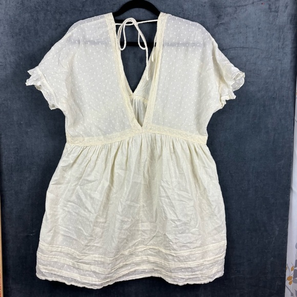 Urban Outfitters 100% Cotton Cream Swiss Dots Textured Dress w/tie back detail M - Picture 4 of 10